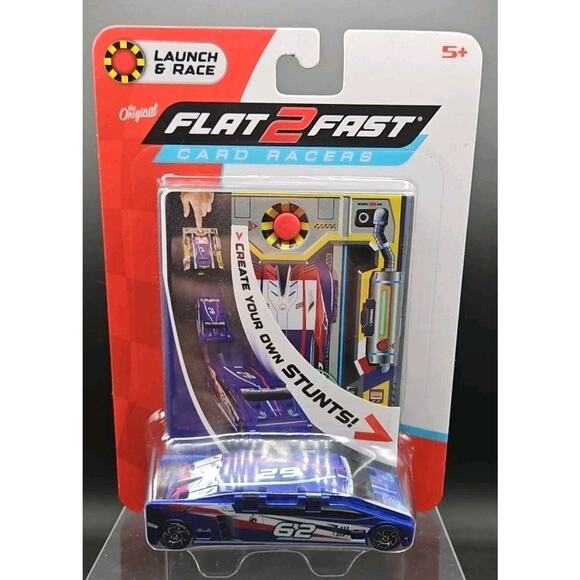 Original Flat 2 Fast Card Racers #62 Blue & Launcher New - Picture 1 of 2